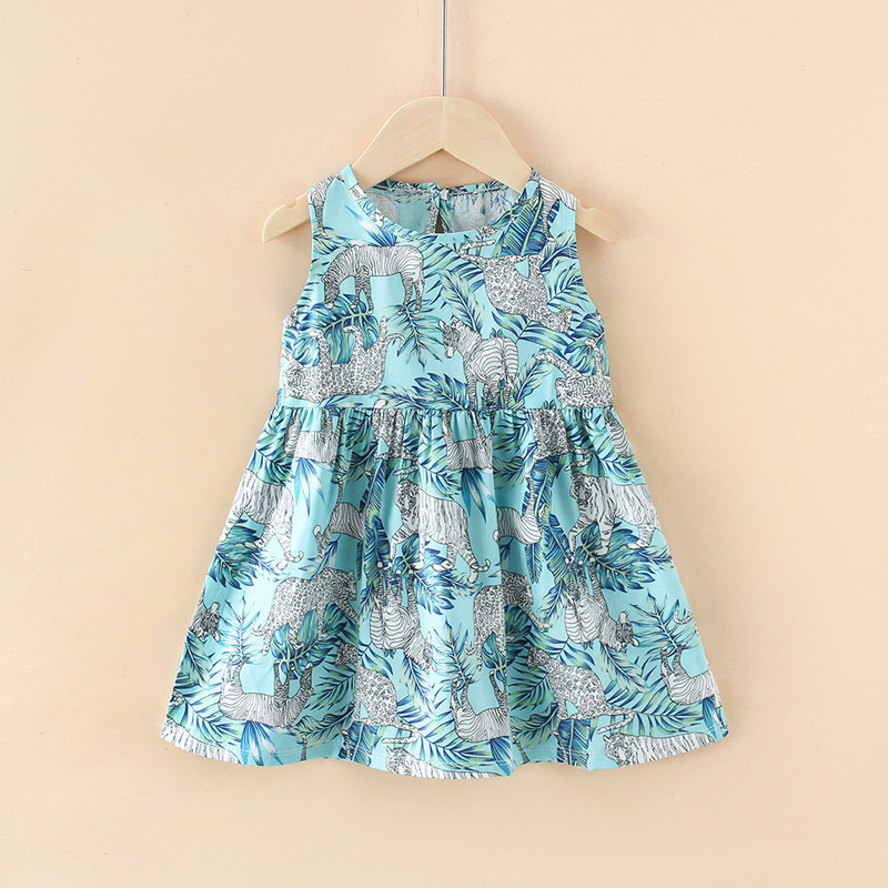 Blue leaf zebra cotton dress