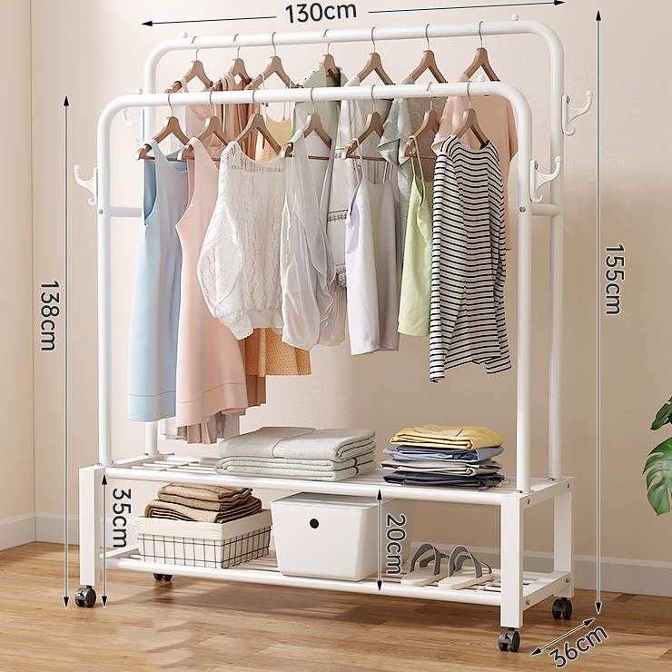 Double pole Double layer -130cm white | storage net [Send universal wheel]