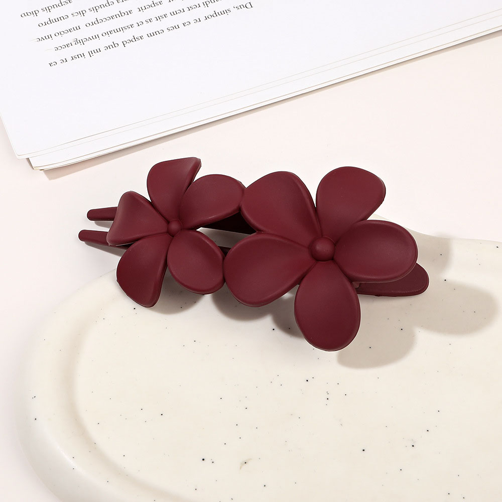 34:Double flower duck clip - Frosted wine red