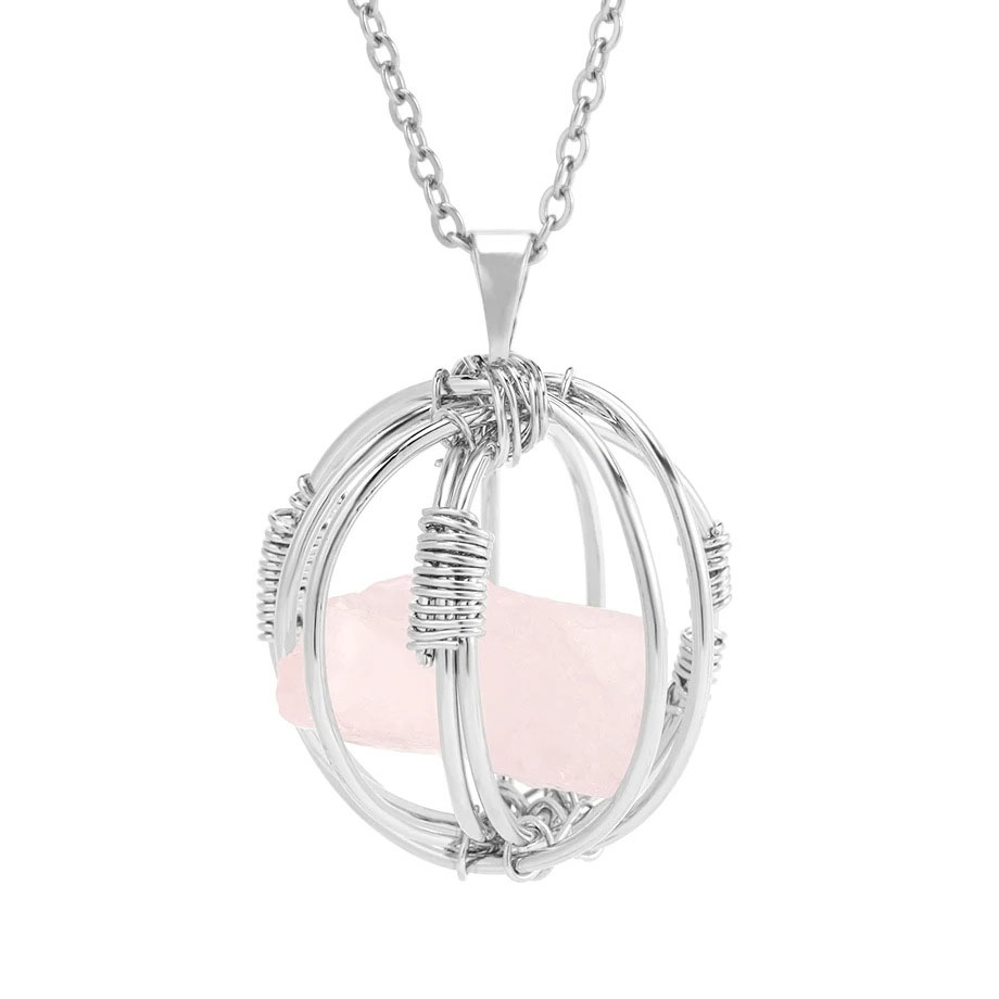 Rose Quartz-Silver-Color-Chain