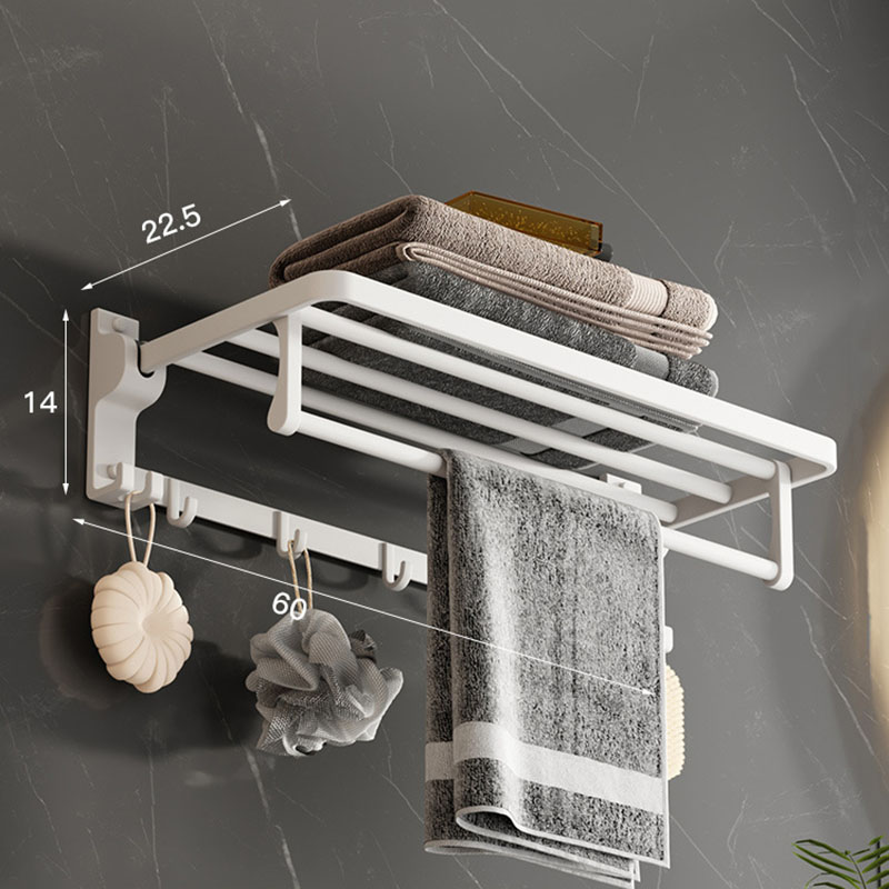 White explosive folding bath towel holder [Fixed five rows of hooks]