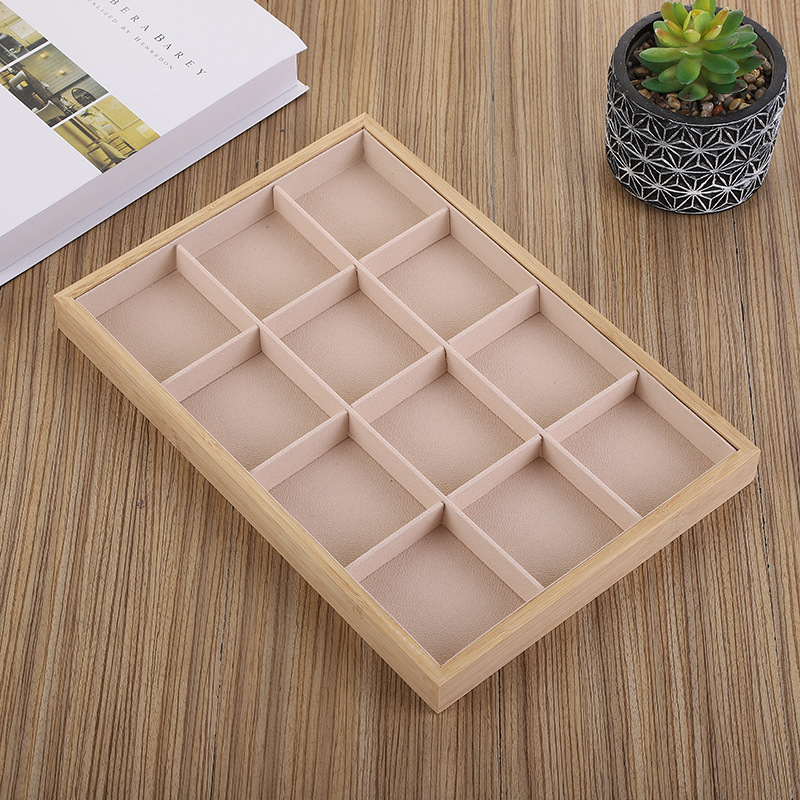 Bamboo wood 12 grid plate beige