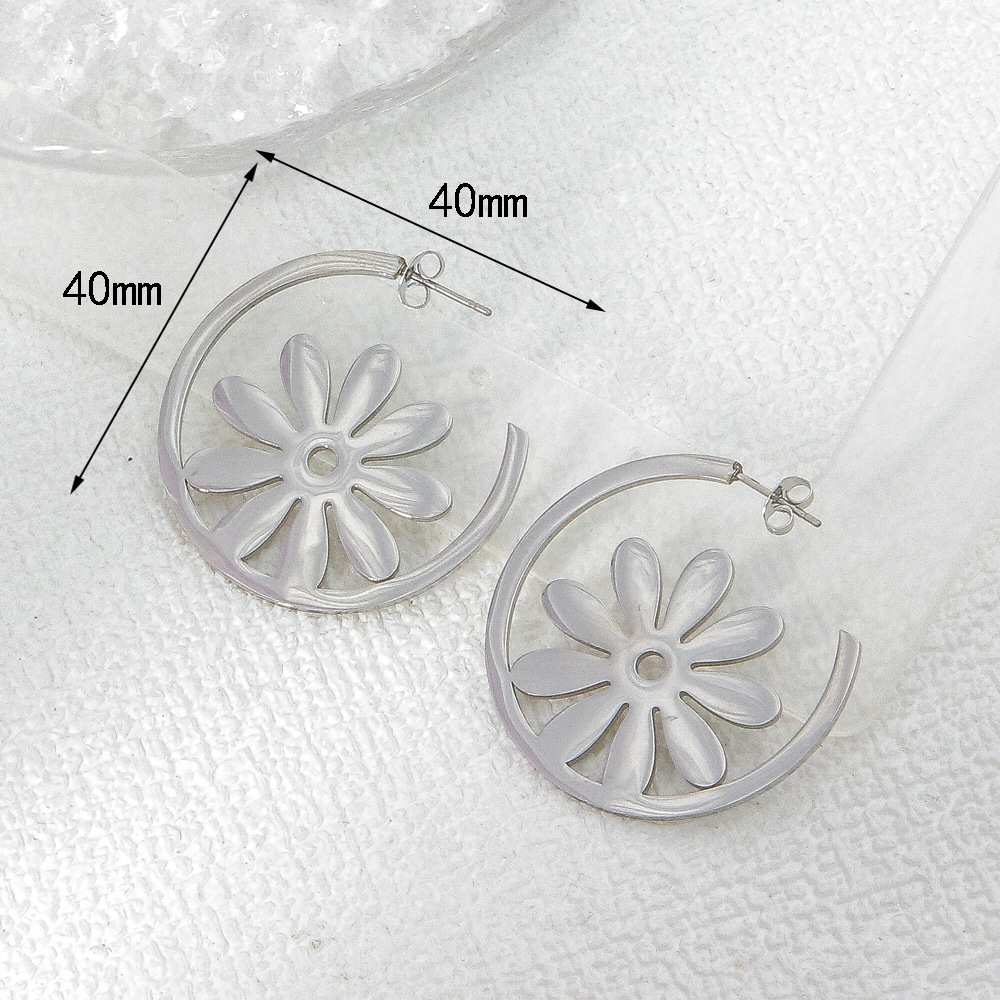 Flower smooth earrings-steel color