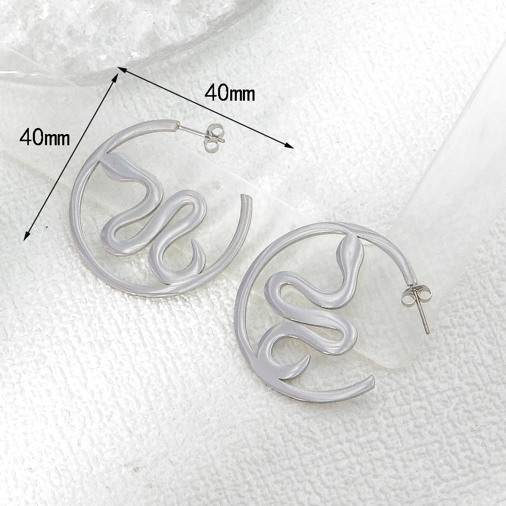 8:Snake smooth earrings-steel color