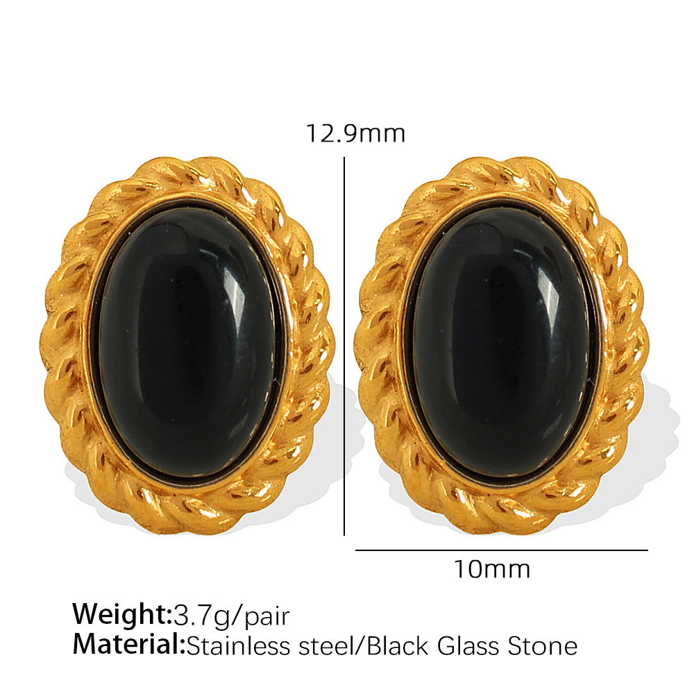 1:Glass stone gold stud earrings