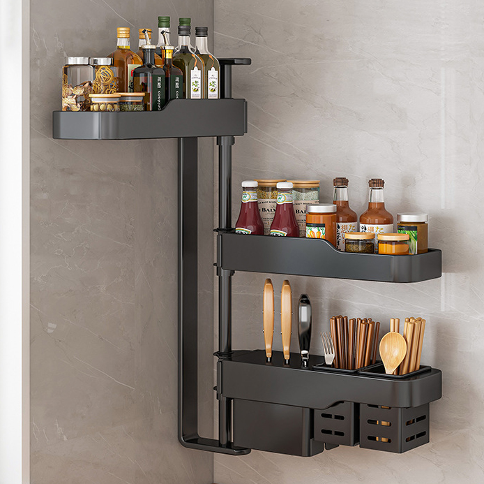 Black 3-layer storage rack with knife insert