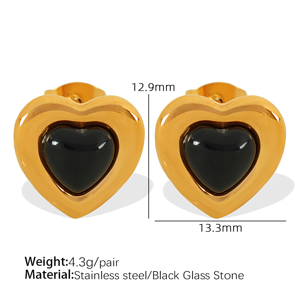 Glass stone gold stud earrings