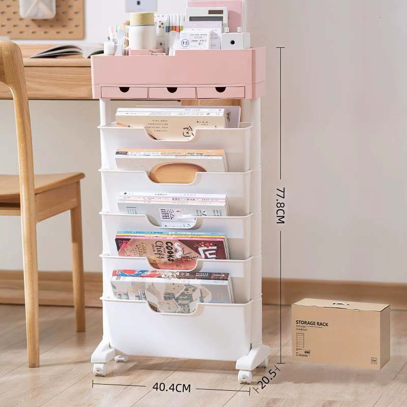 White with dark pink. - Three drawers on wheels