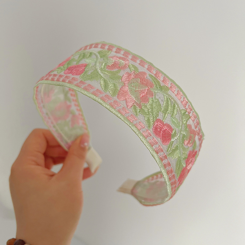 5:Pink embroidery headband with wide edge