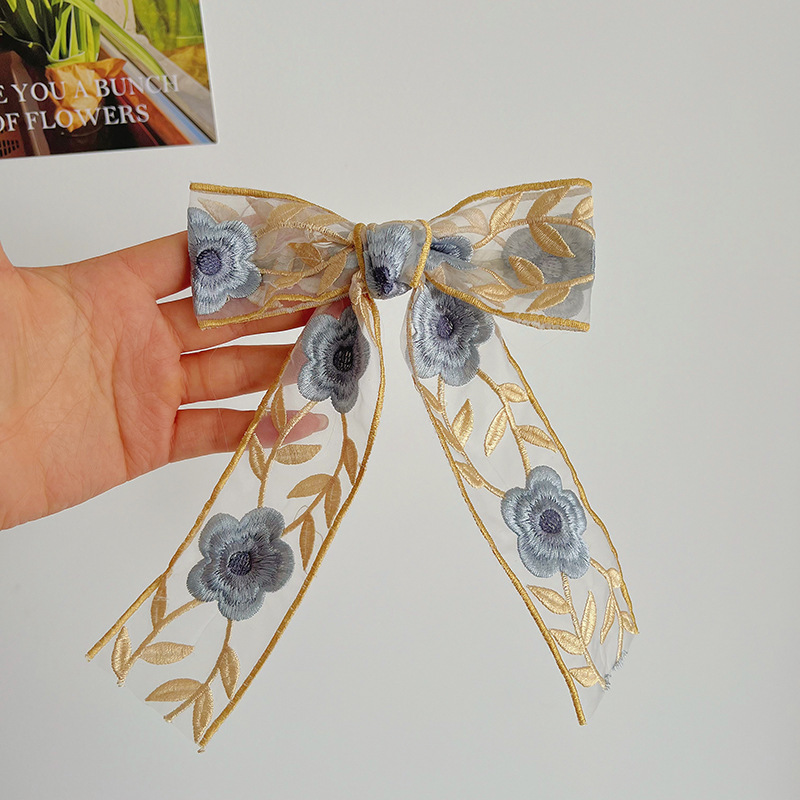 15:Yellow embroidered bow hair clip