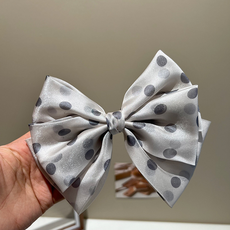 10:Gray polka-dot triple bow hair clip