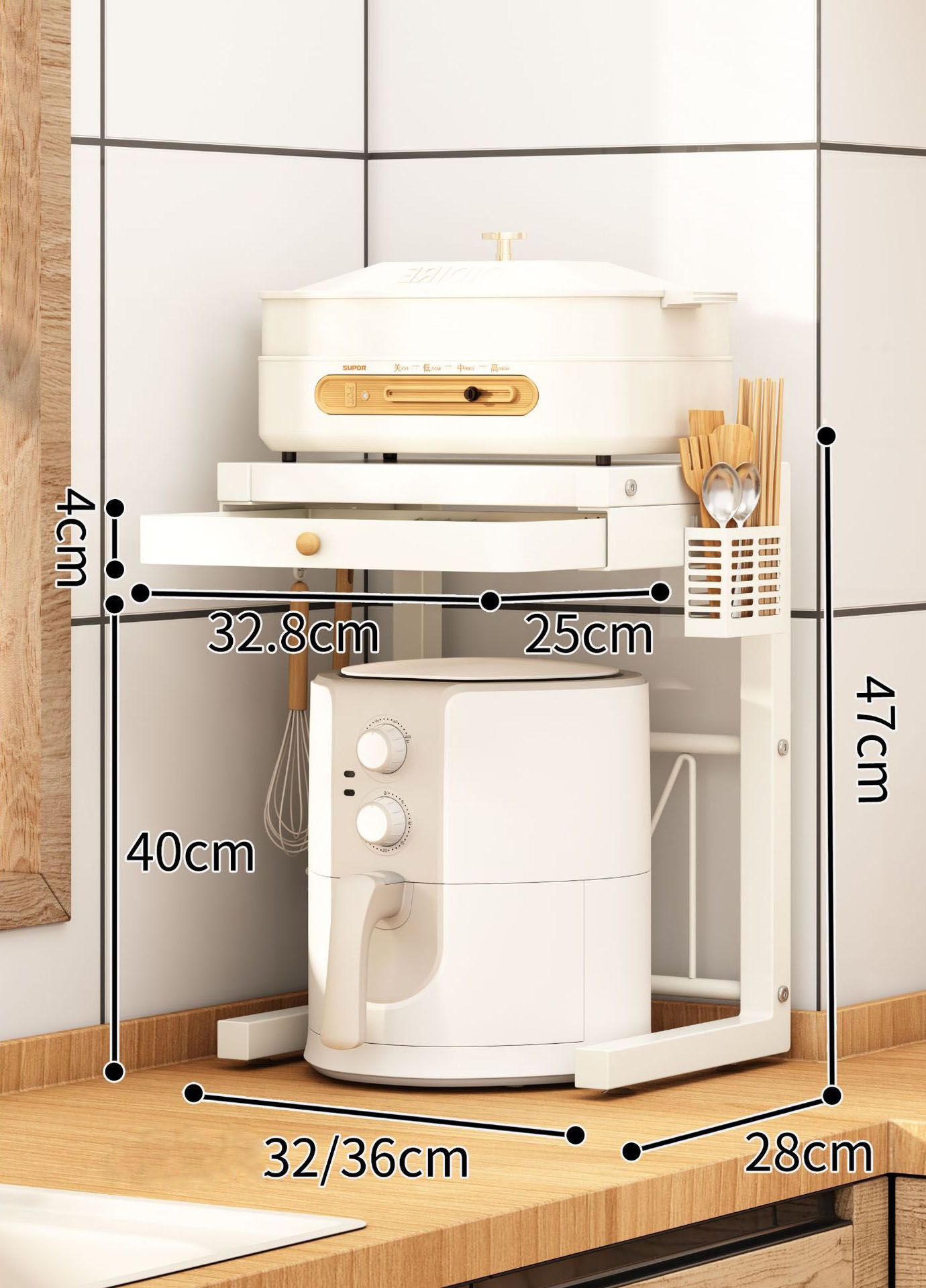 [Ivory]  Drawer style and chopsticks tube and 3 hooks