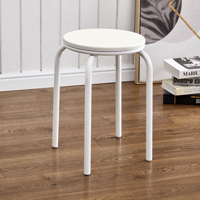 Wooden board set stool white wood grain round tube