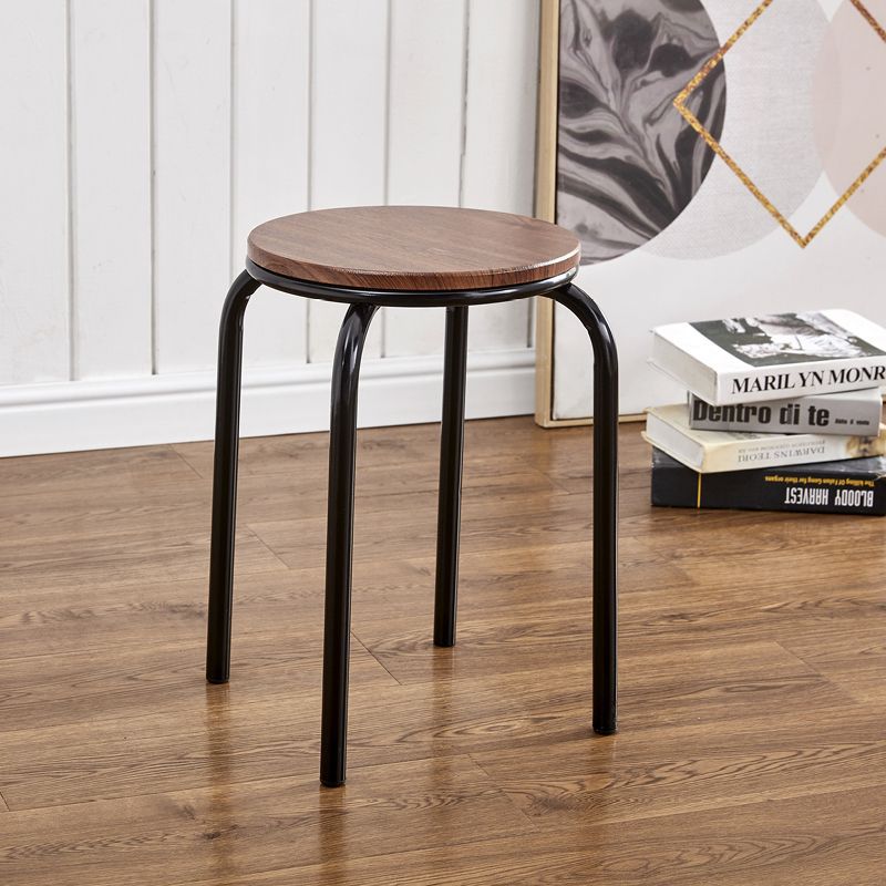 Plank set stool deep wood grain round pipe