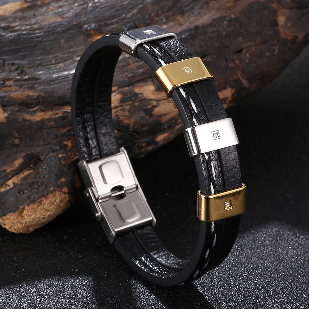 Black leather [steel gold] 165mm [Inner circumfere