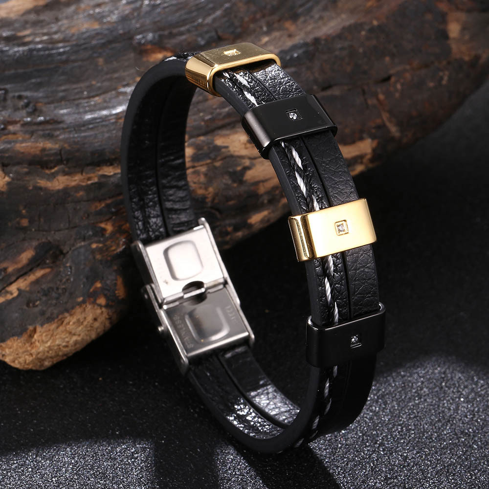 Black leather [black gold] 165mm [Inner circumfere