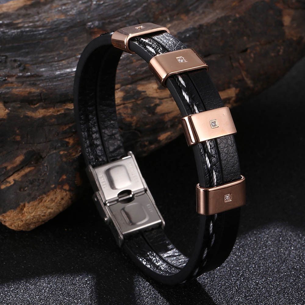 Black leather  [rose gold] 165mm [Inner circumfere