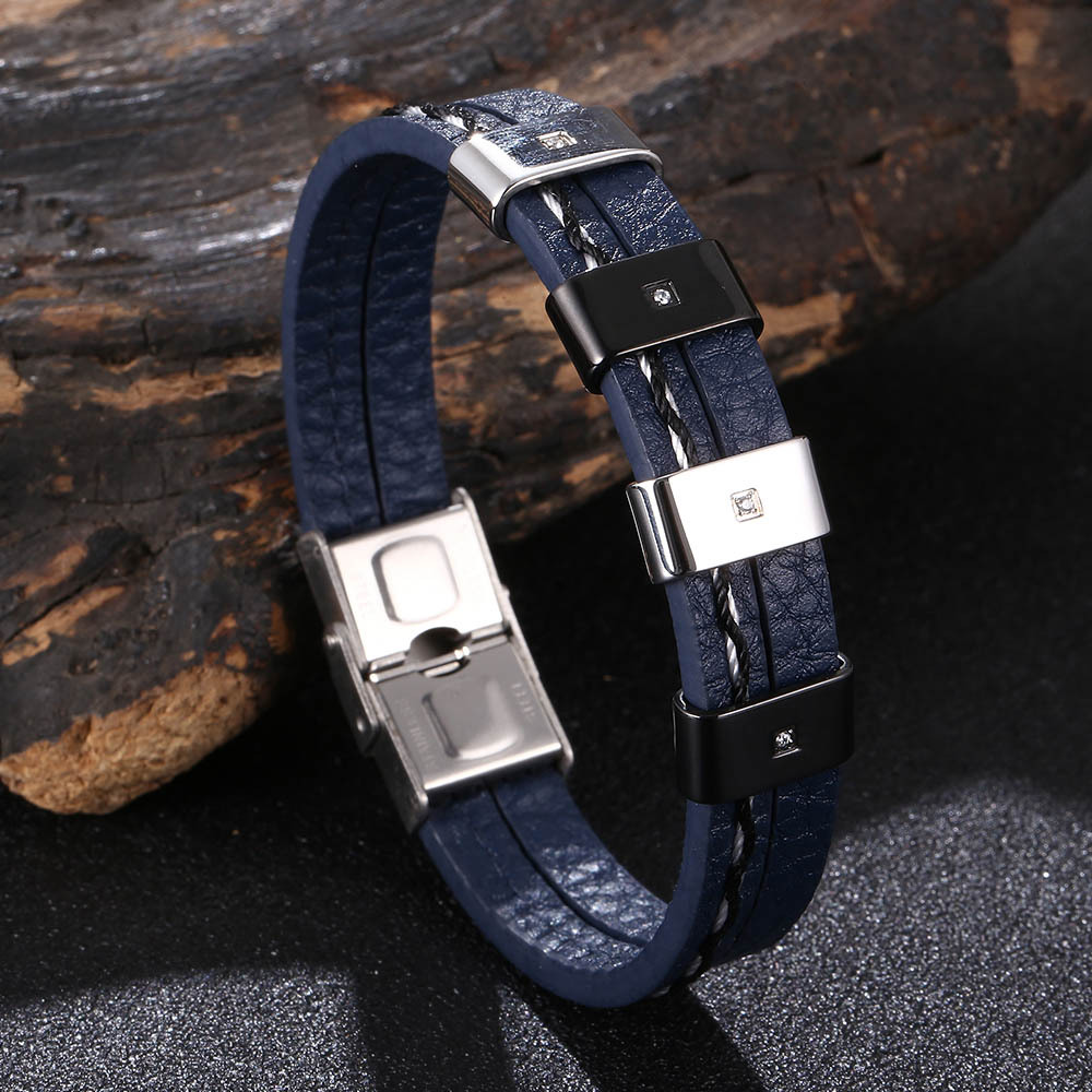 Blue leather [steel black] 165mm [Inner circumfere