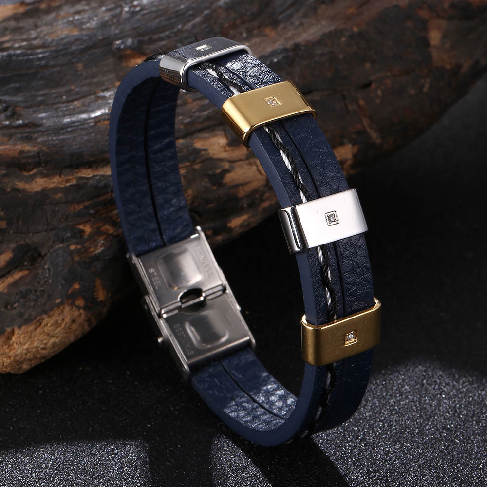 Blue leather [steel gold] 165mm [Inner circumferen