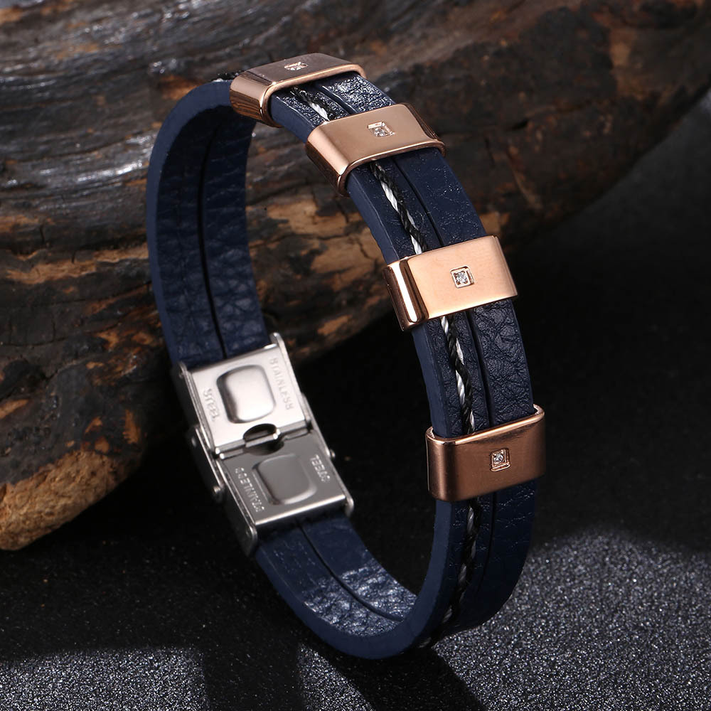 Blue leather  [rose gold] 165mm [Inner circumferen