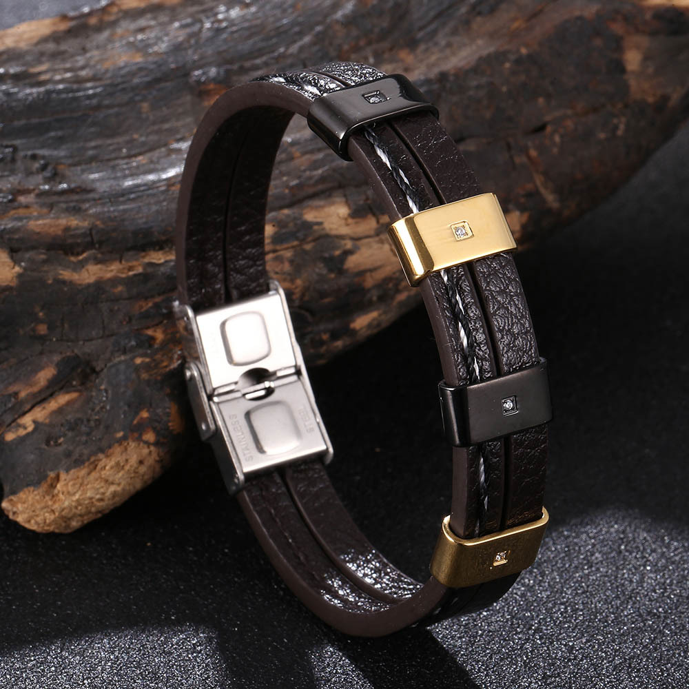 Brown leather[black gold] 165mm [Inner circumferen