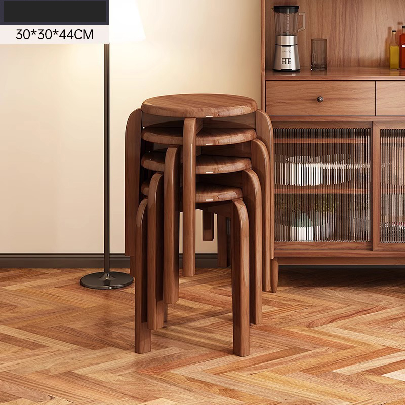 Bearing beam walnut color round stool 4pcs