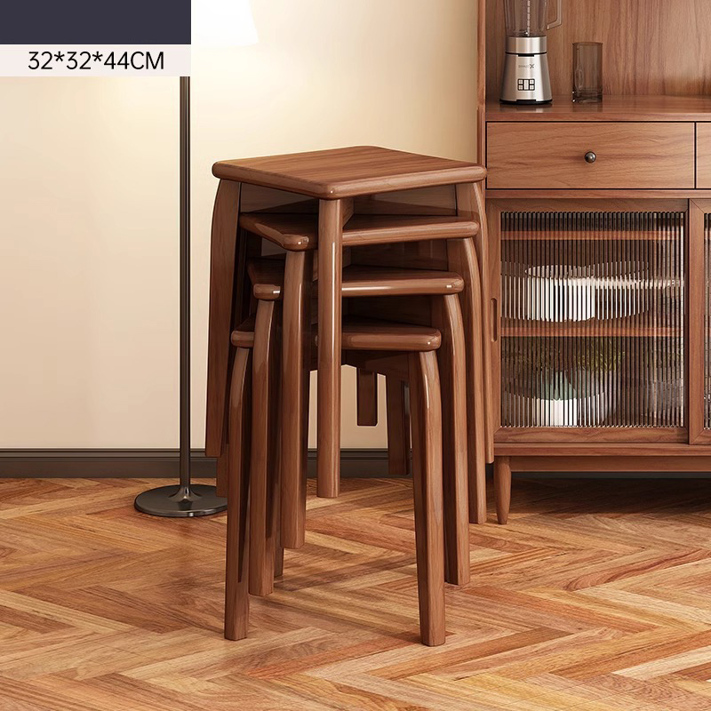 Bearing beam walnut color square stool 4pcs