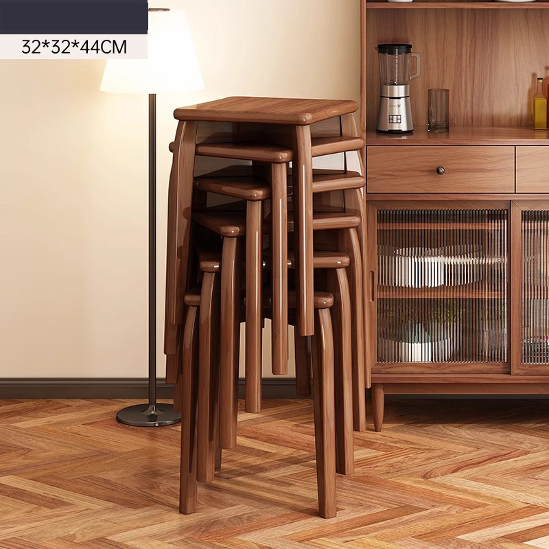 Bearing beam walnut color square stool 6pcs