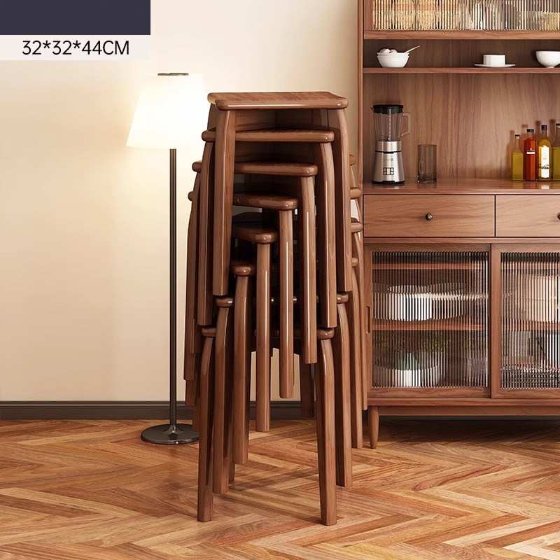 Bearing beam walnut color square stool 8pcs