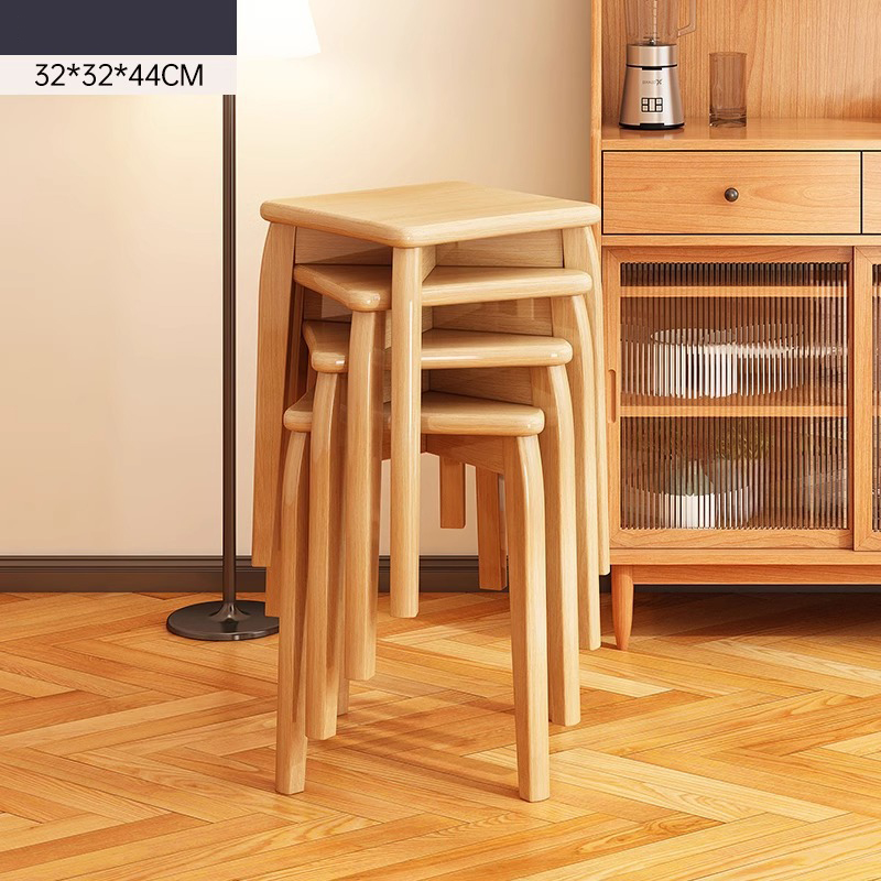 Bearing beam original wood color square stool 4pcs