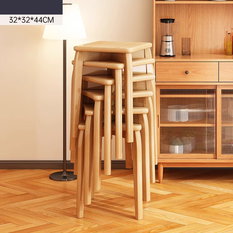 Bearing beam original wood color square stool 6pcs