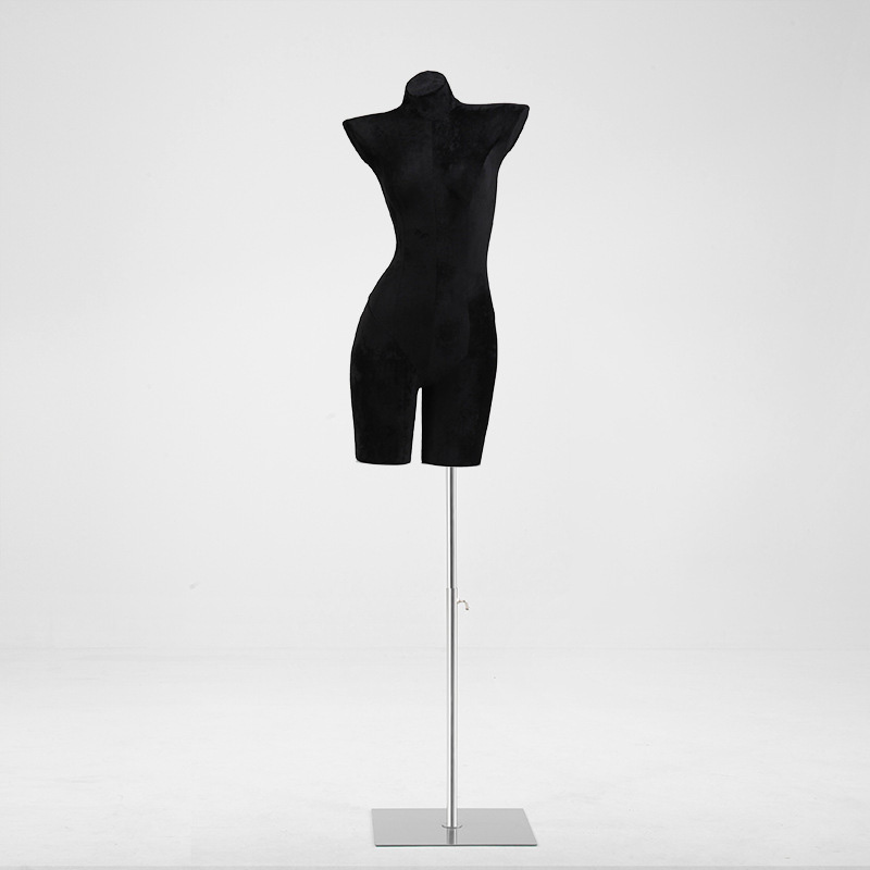 Black velvet bust - Silver square plate-Height 89cm, bust 85cm, hip 89cm, waist 60cm