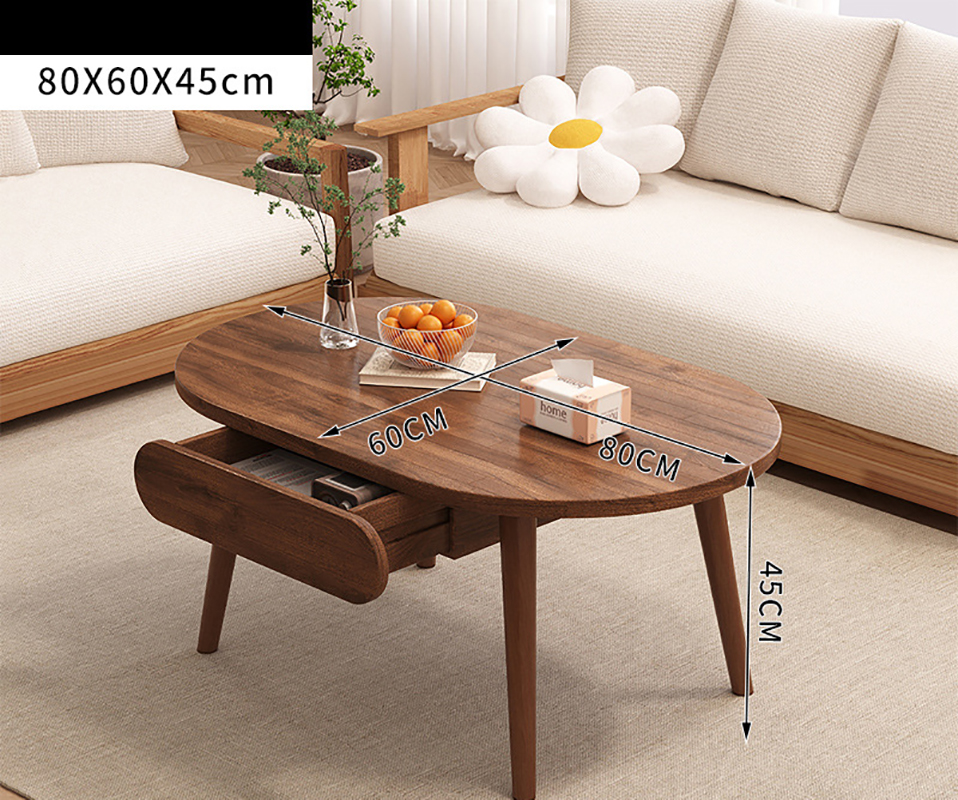 All solid wood oval with draw 80*55*45 walnut color