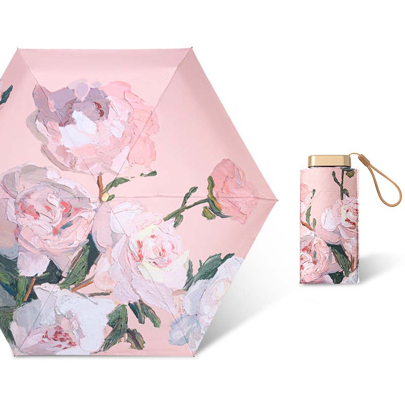 Vinyl 60 Fold Flat Umbrella Powder Peony (Ultra light portable)