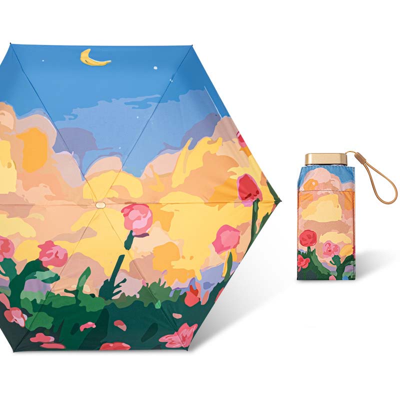 Vinyl six fold Flat Umbrella Moon Rose (Ultra light portable)