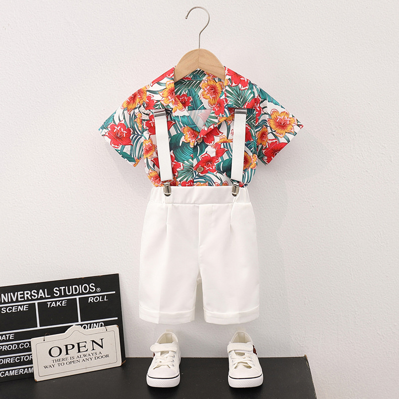 Floral shirt   white shorts 3 piece set