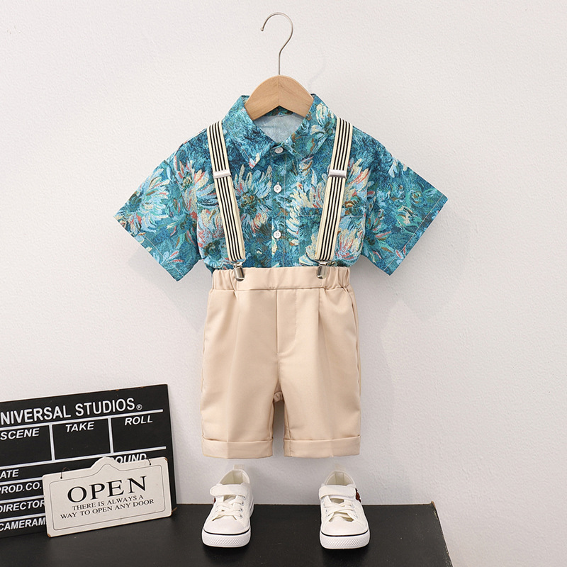 Floral shirt   khaki shorts 3 piece set