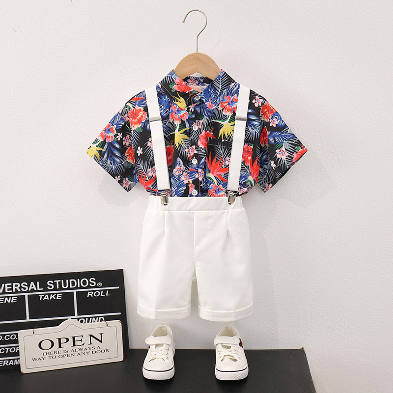 Floral shirt   white shorts 3 piece set