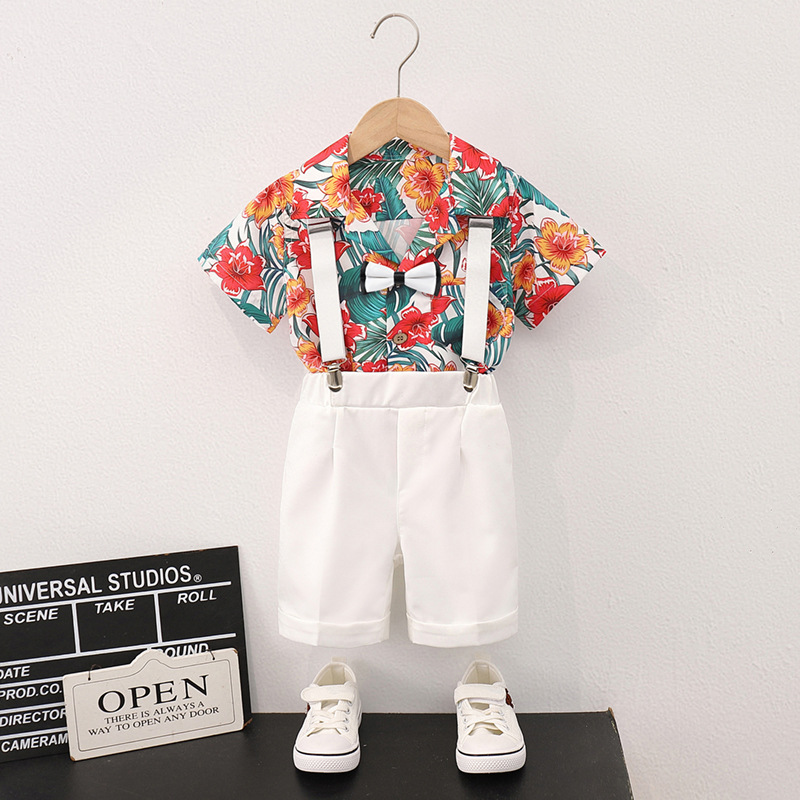 Floral shirt   white shorts 4-piece set