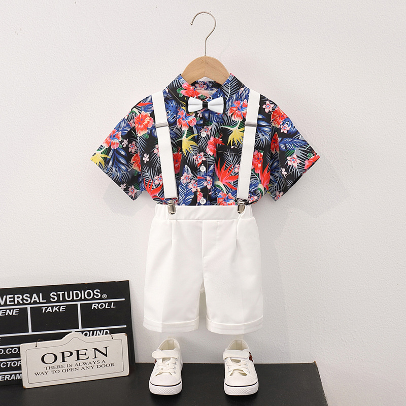 Floral shirt   white shorts 4-piece set