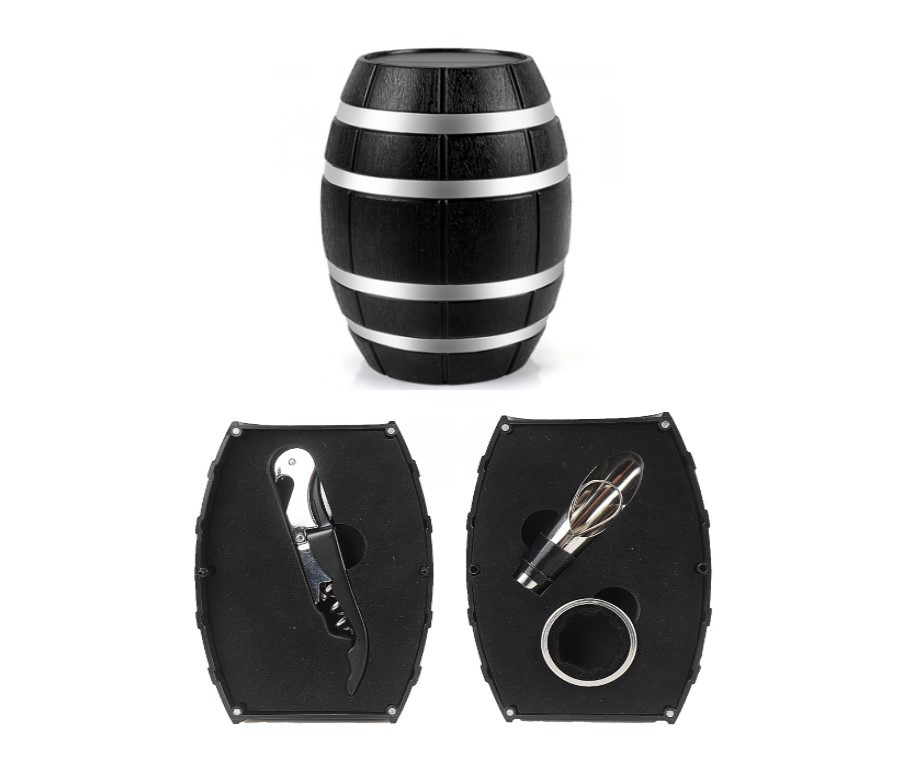 Silver wine barrel black Seahorse knife wine ring pour 3-piece set