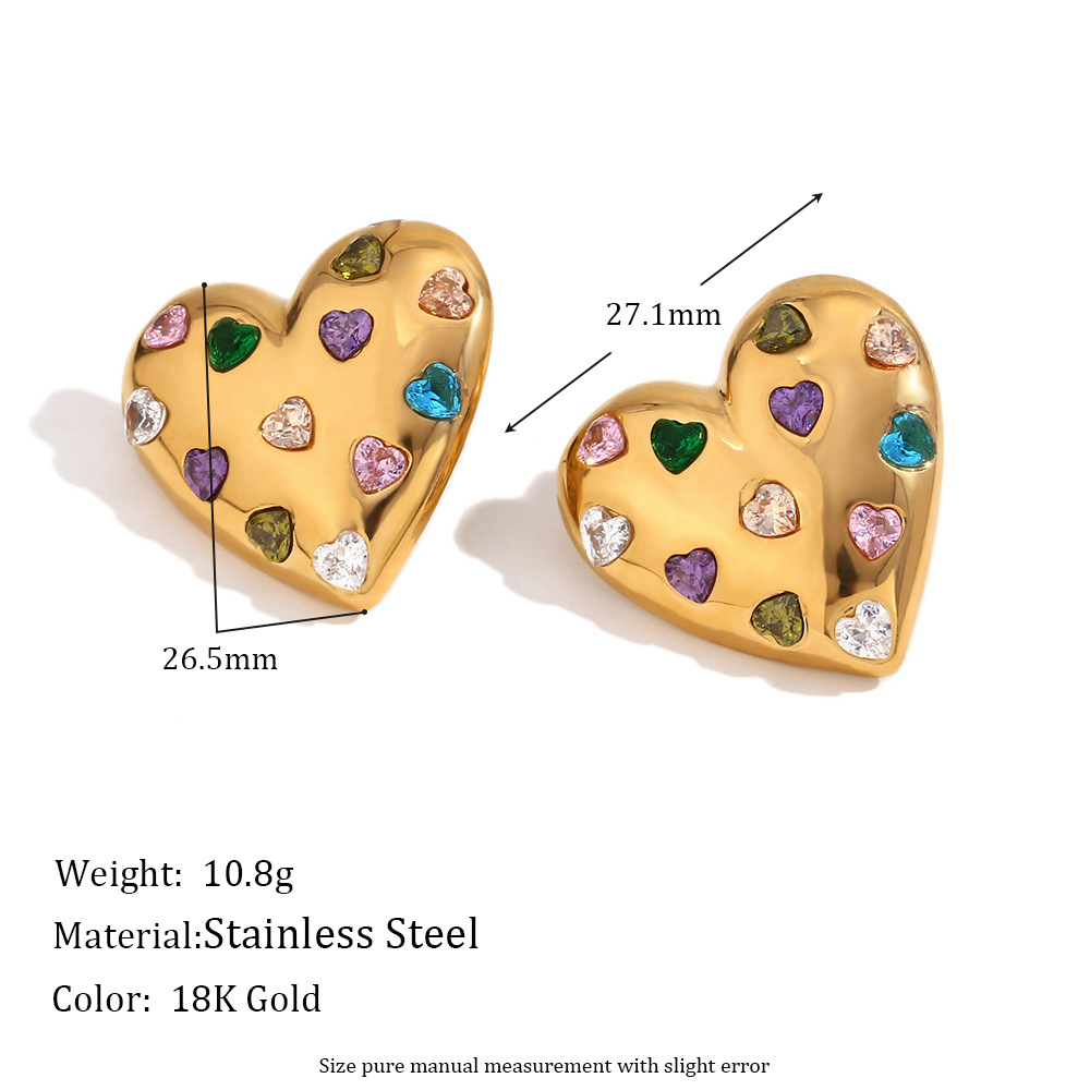 1:Stud earrings - Gold - colored diamonds