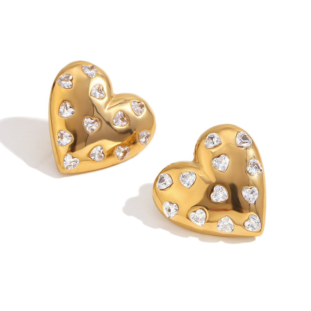 2:Stud earrings - Gold - white diamond