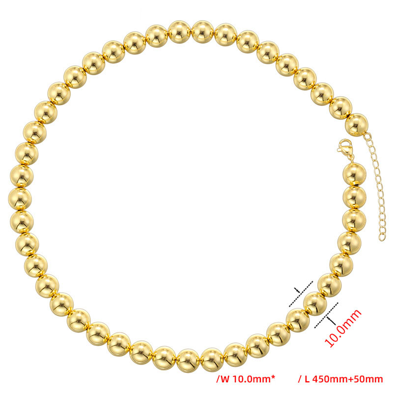 15:Gold 10mm round bead necklace