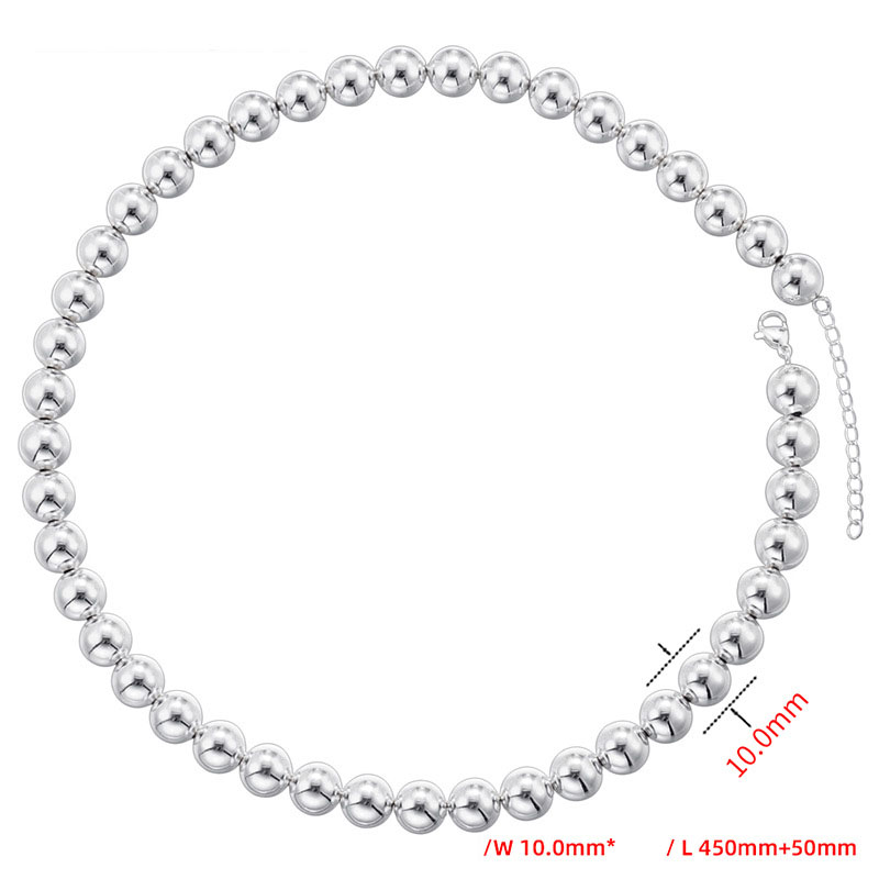 16:Gold white gold 10mm round bead necklace