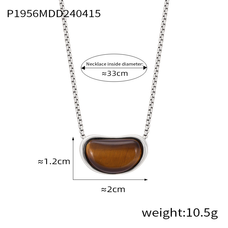 2:P1956-Steel tiger's eye stone necklace