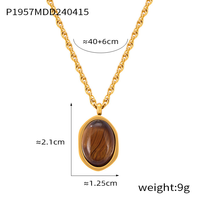 5:P1957-Gold tiger's eye stone necklace