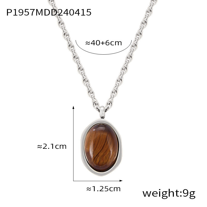 6:P1957-Steel tiger's eye stone necklace