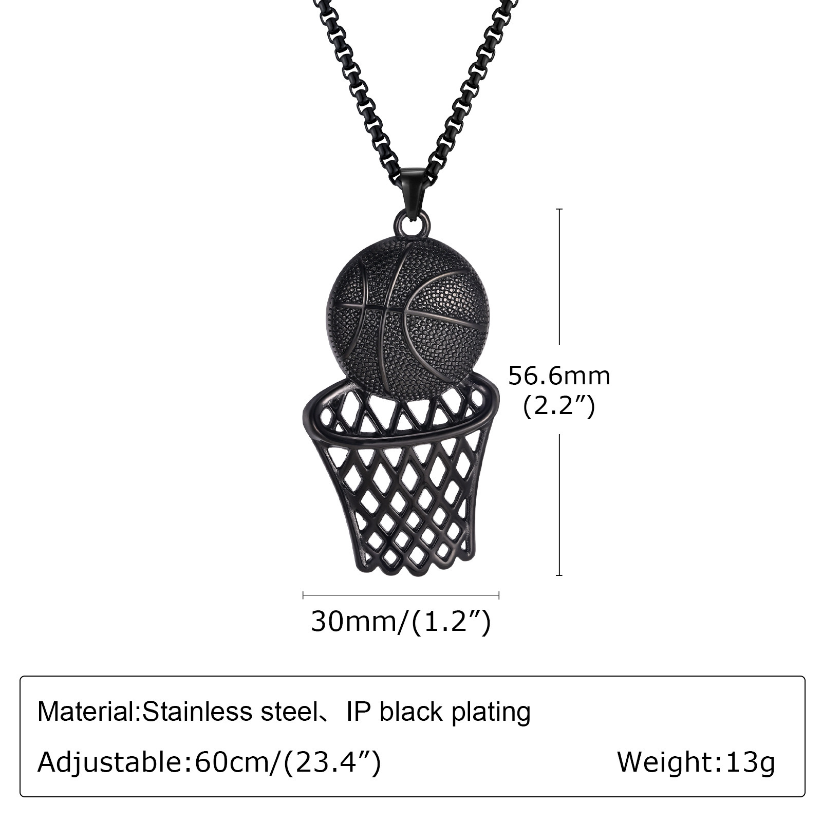 Black pendant and matching chain 60cm