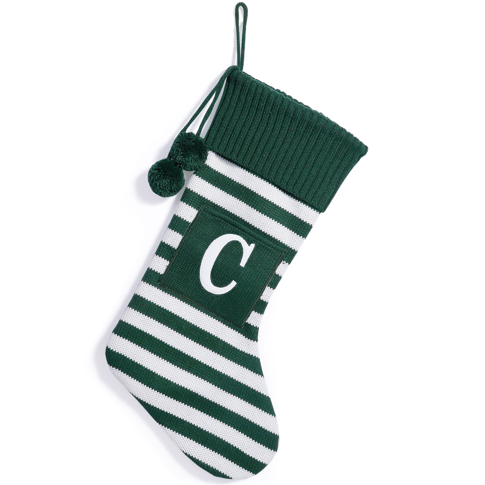 Green and white striped letter C